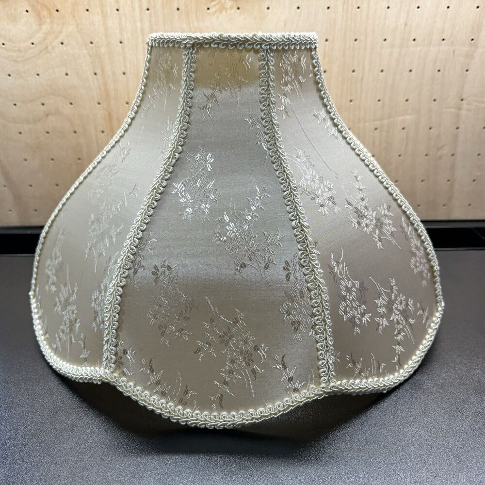 Victorian Lamp Shade Damask Floral & Trim Antique White Brocade 12"H x 17"W - Picture 6 of 10